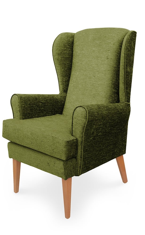 Mawcare - The Morecombe - high seat orthopedic Wingback fireside Armchair in Darcy Lime fabric, Stain Resistant Finish, Waterproof, Breathable, Anti-microbial